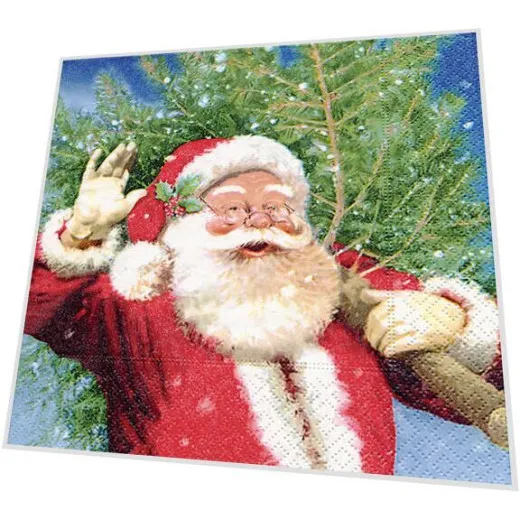 Cocktailservietten - Weihnachtsmann mit Baum