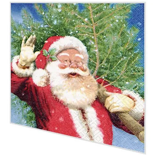 Cocktailservietten - Weihnachtsmann mit Baum