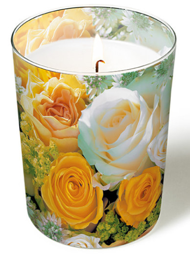 Candle in a glass - Bouquet of roses