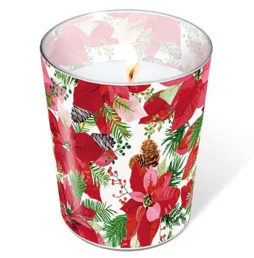 Candle in a glass - Shiny poinsettia