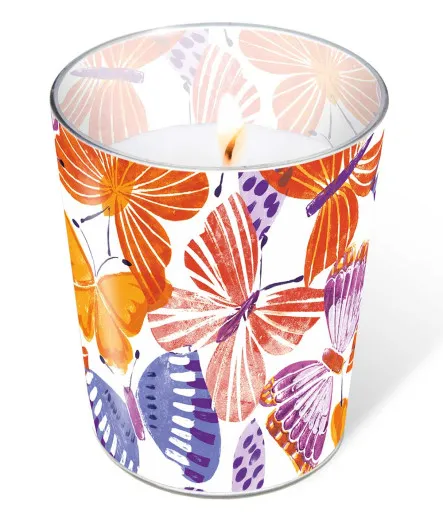 Candle in a glass - Colorful butterflies
