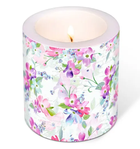 Kerze - Süße rosa Blumen