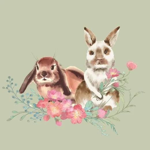 Servietten - Hasen mit Blumen