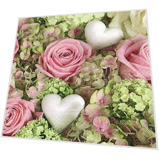 Servietten - Herzen und Rosen