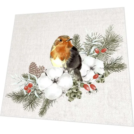 Servietten - Rotkelchen auf Zweig