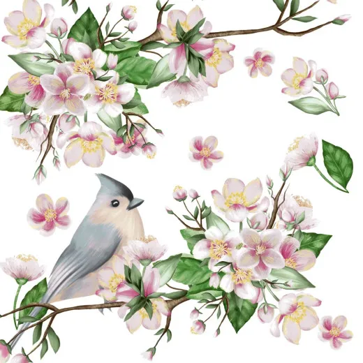 Servietten - Vogel in Blüten