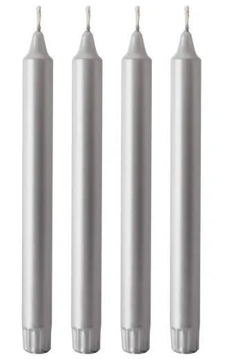 Stabkerze - Silber 25cm - 4 Stück Stabkerze - Silber 25cm - 4 Stück