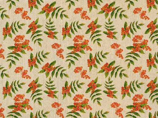 Tischset aus Flachs - Vogelbeerenmuster