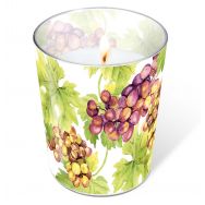 Glaskerze mit gemalten Weintrauben und Blättern