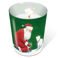 Glaskerze - Eisbär mit Weihnachtsmann