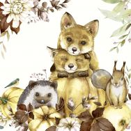 Servietten mit Fuchs, Igel und Eichhörnchen auf weißem Hintergrund.