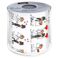 Eine Rolle Toilettenpapier mit Zeichnungen eines Hochzeitspaares in unterschiedlichen Positionen