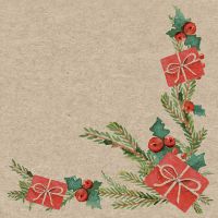 Napkins - Misteltoe with present - 100% of recycling