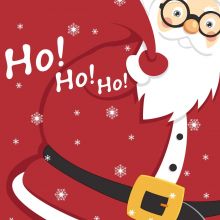 Servietten mit roten Hintergrund und gemaltem Weihnachtsmann und Text Ho Ho Ho